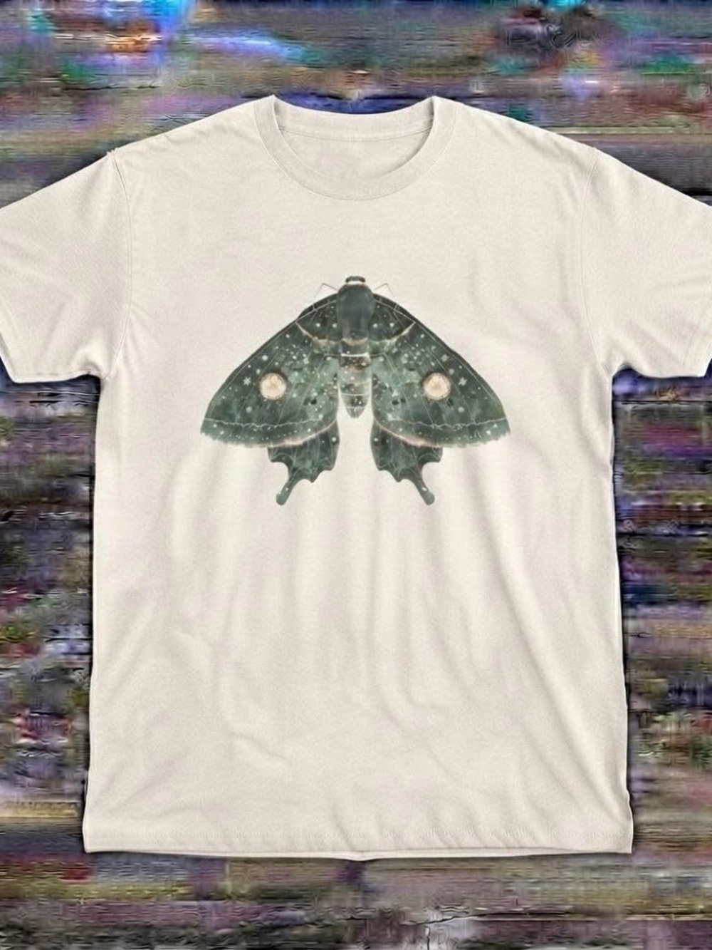Luna Moth Celestial Shirt Green Nature Art Long Sleeve Starry Night Moth Tee